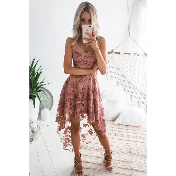 Twosisters the Label Saskia Floral Embroidery Dress Rose High Low Size 2 - Picture 2 of 10